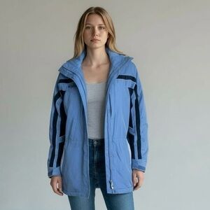 Columbia Blue and Black Hooded Two-Tone Design Zip-out‎ Ski Jacket